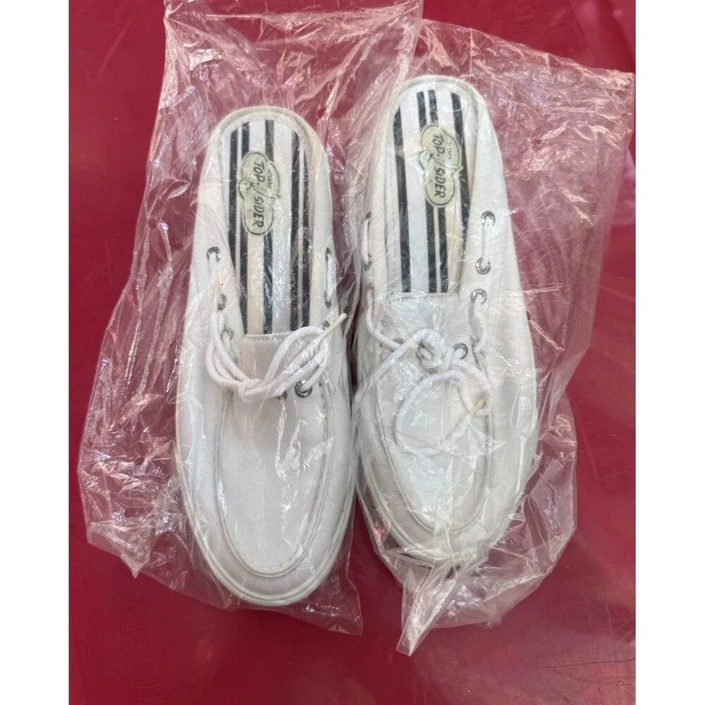 NEW Women Sperry Top-Sider Bahama Clog White Boat Shoes Slides Canvas size 9 M